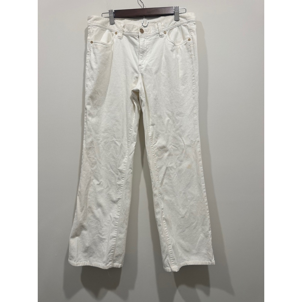 Tory Burch White Corduroy Wide Leg Pants‎ Logo Back Pockets Cream Womens